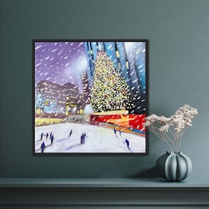 christmas painting, small oil painting, new york art, cityscape painting, winter art, christmas gift, snow painting