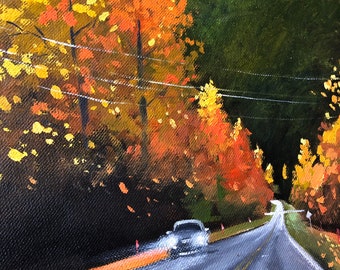 秋の道の油絵：山のドライブ、秋の風景画 - Etsy 日本