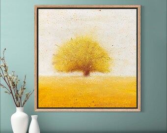Abstract Yellow Tree Oil Painting on Canvas: Four Seasons Art (20x20in)