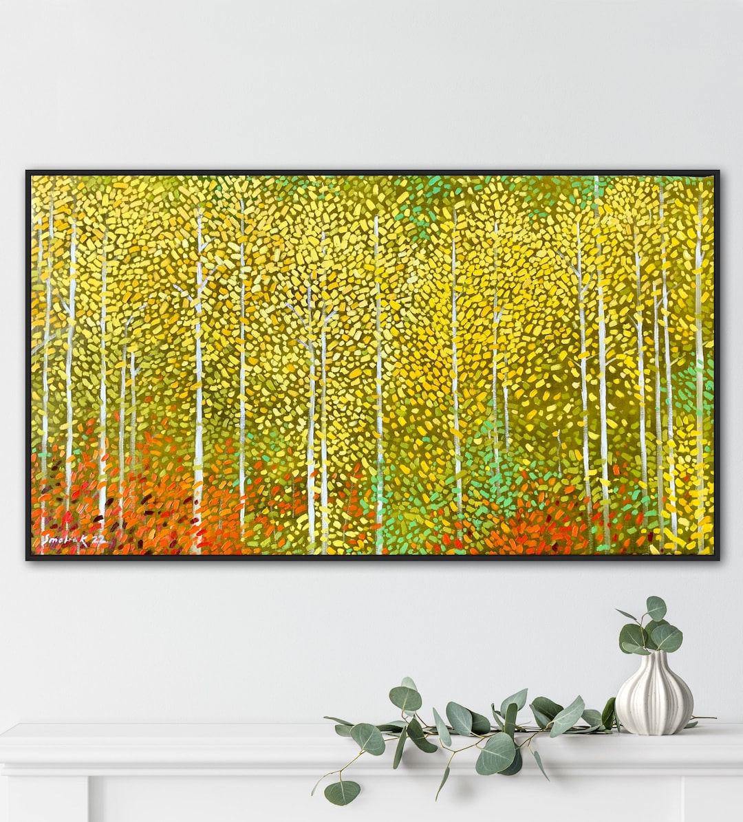 Fall Birch Wall Art, White Birch Tree Wall Art, Autumn Forest Painting