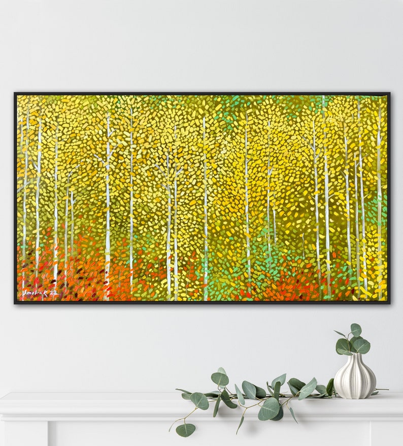 Fall Birch Wall Art, White Birch Tree Wall Art, Autumn Forest Painting