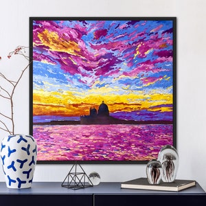 Venice original painting, Italian landscape painting, colourful sunset painting, Venice wall art, birthday gift for him