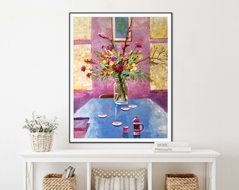 Original Floral Oil Painting: Colorful Bouquet Still Life, Impressionism Style