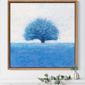 Abstract tree painting on canvas, winter painting on canvas, blue tree painting, abstract blue wall art, original painting