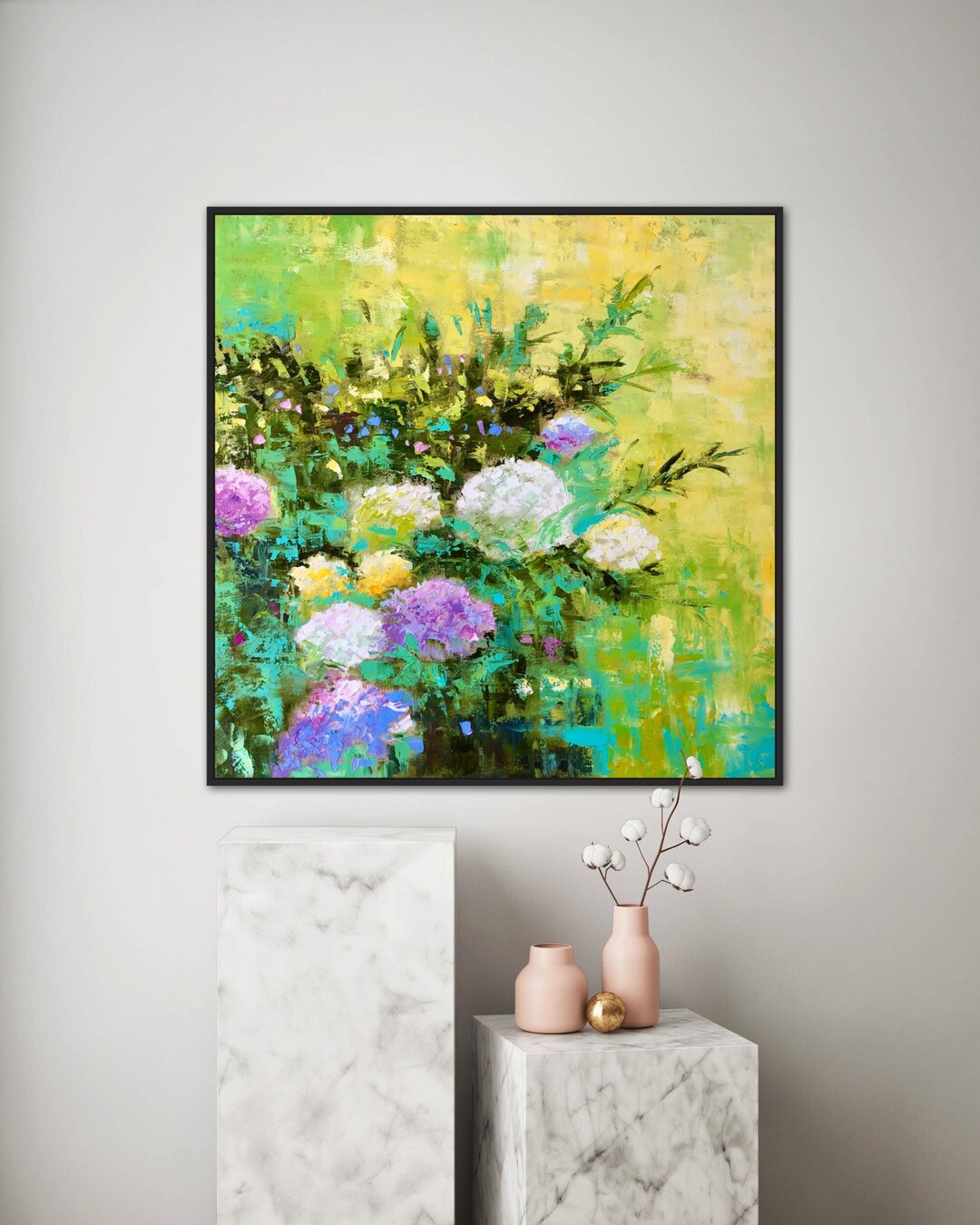 Abstract Flower Oil Painting on Canvas, Floral Garden Art, Colorful