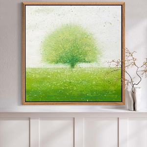 Abstract Green Tree Oil Painting on Canvas: Summer Wall Art (20x20in)