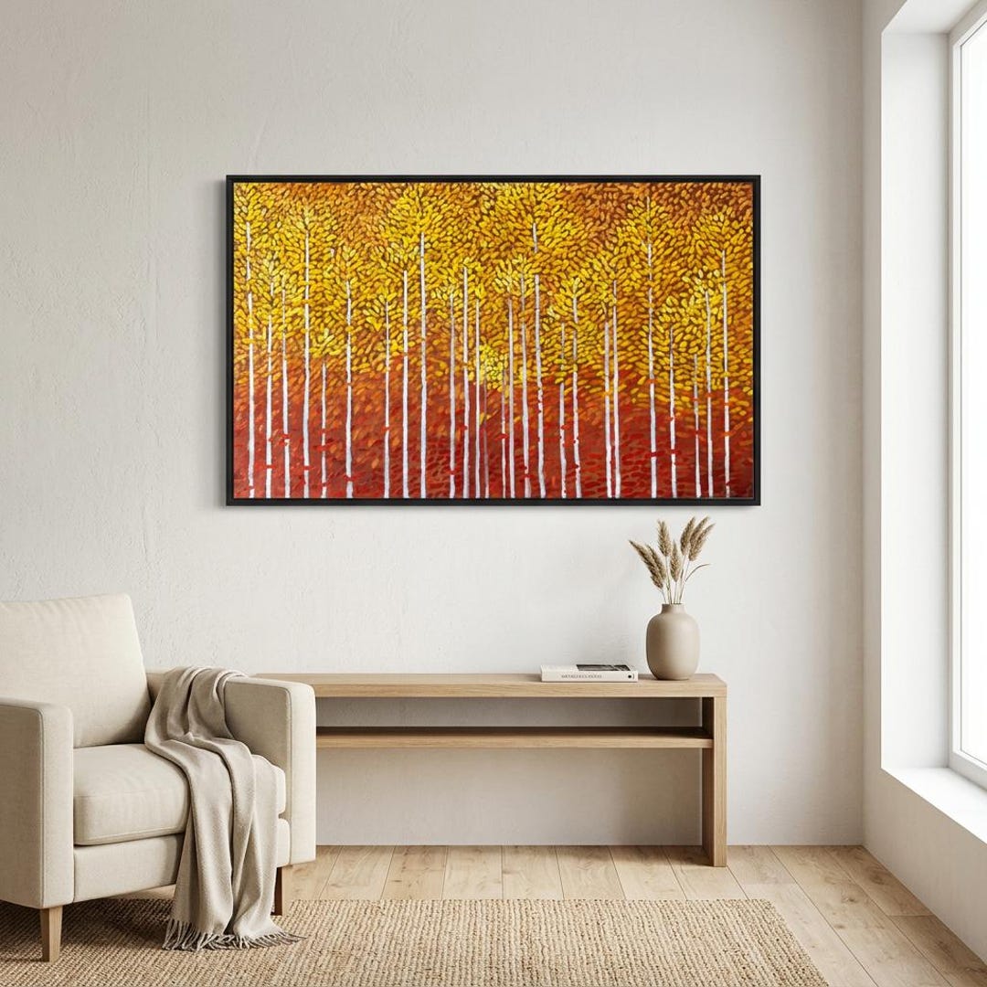 Aspen Tree Oil Painting, Large Autumn Forest Wall Art, Original Fall ...