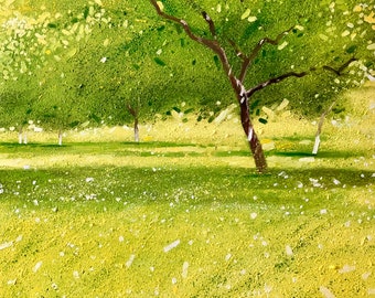 Olive Tree Painting Original Oil Artwork - Mediterranean Landscape Wall Art, Impressionist Green Canvas Art, Modern Living Room Decor