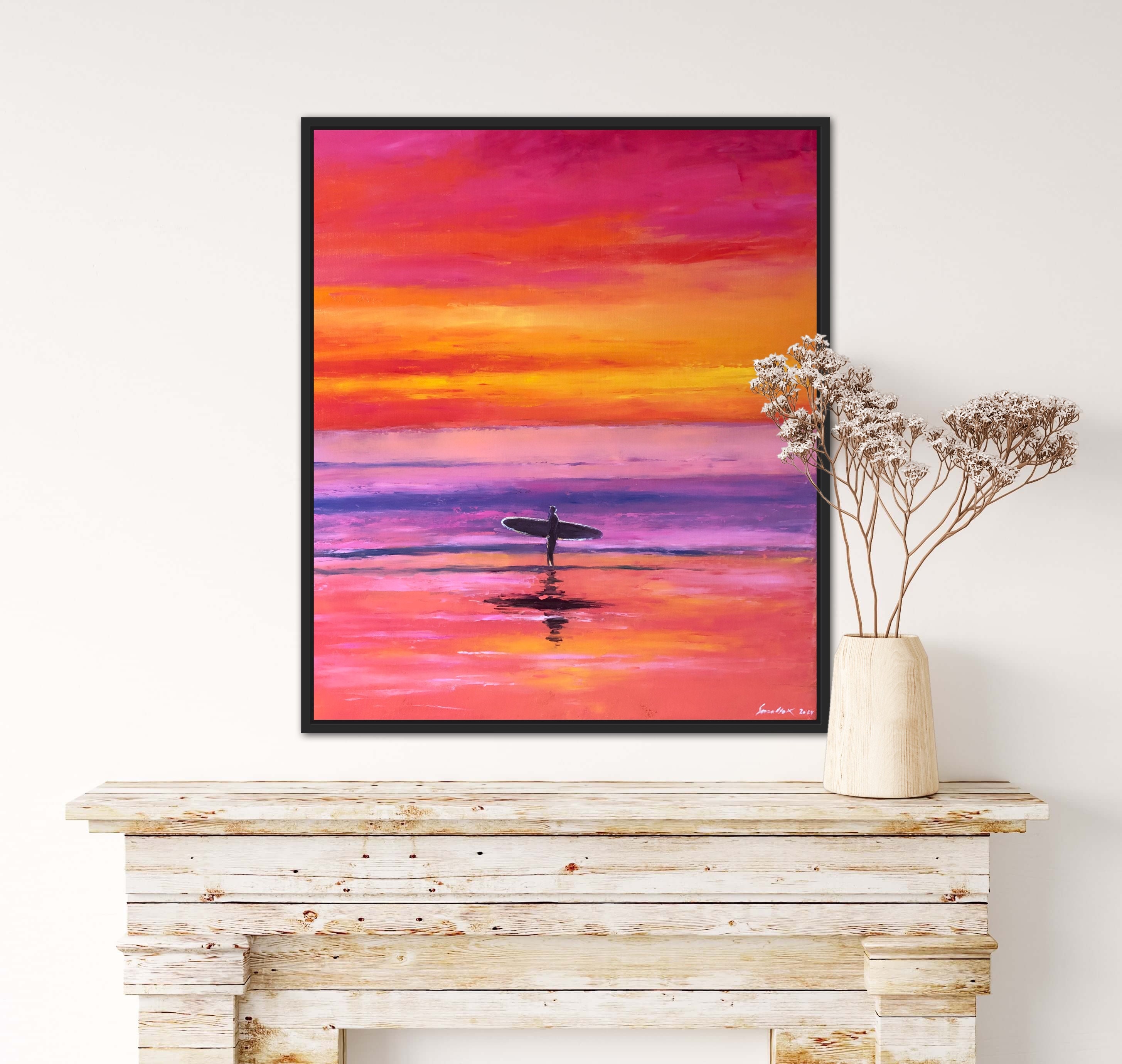 Sunset Surfer Oil Painting on Canvas: Abstract Beach Art (28x24in) - Etsy
