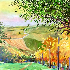 Original Toskana Landschaft Ölgemälde auf Leinwand (50,5 x 60 cm)