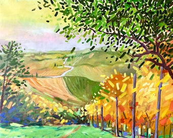 トスカーナの風景油絵：イタリア印象派のテクスチャキャンバス壁アート