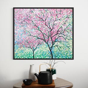 Rosa Blütenbaum Ölgemälde auf Leinwand: Frühlingslandschaft Kunst