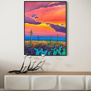 Arizona Desert Painting, Arizona Cactus Landscape, Sonora Desert Wall Art, Mountain Sunset Painting, Western Painting, Nature Wall art