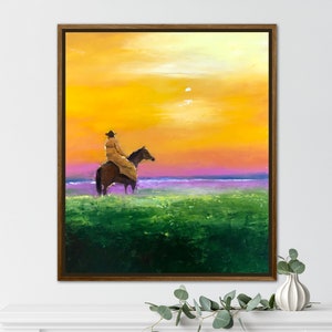Cowboy horse painting on canvas, Montana canvas art, western landscape cowboy painting, cowboy artwork, wild horse oil painting