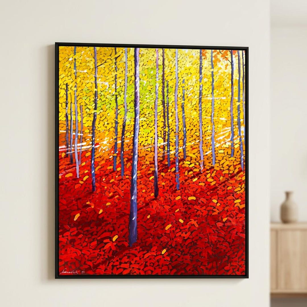 Autumn Aspen Forest Painting, Original Fall Tree Wall Art, Modern ...