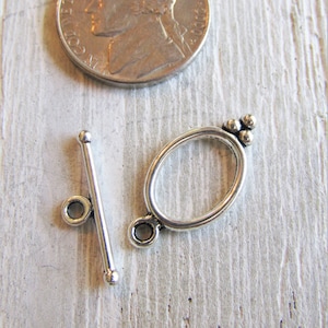 Silver Plated Toggle Clasp Set: Small Oval Connectors, Bracelet Closures (5 Pieces)