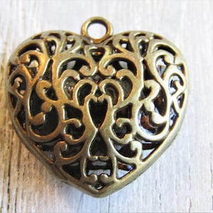 BRASS FILIGREE HEART Pendant/Focal, Antique Brass Filigree Heart Focal/Pendant for Jewelry Making