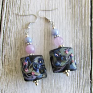 DIY EARRINGS KIT, Artisan Glass Earrings Kit, Lampwork Glass Earrings Kit, Jade Bead Earrings Kit