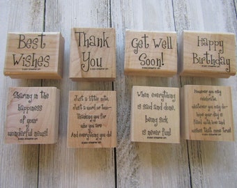 ALL OCCASION STAMP Set, Greetings/Sentiment Stamps, Stampin' Up! Cheery Greetings Set, 8 piece set, wood mounted, papercraft stamps