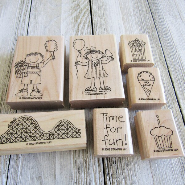 Art Stamps Set, CARNIVAL Theme Stamp Set, "TIME for FUN" Set of 7 from Stampin' Up!, Never used!