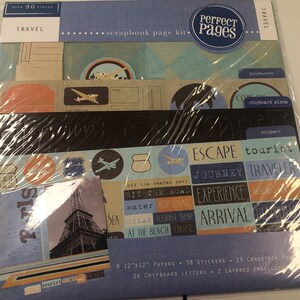 Kit de página de álbum de recortes, kit de viaje de la marca Perfect Pages, kit de página de álbum de recortes de más de 90 piezas