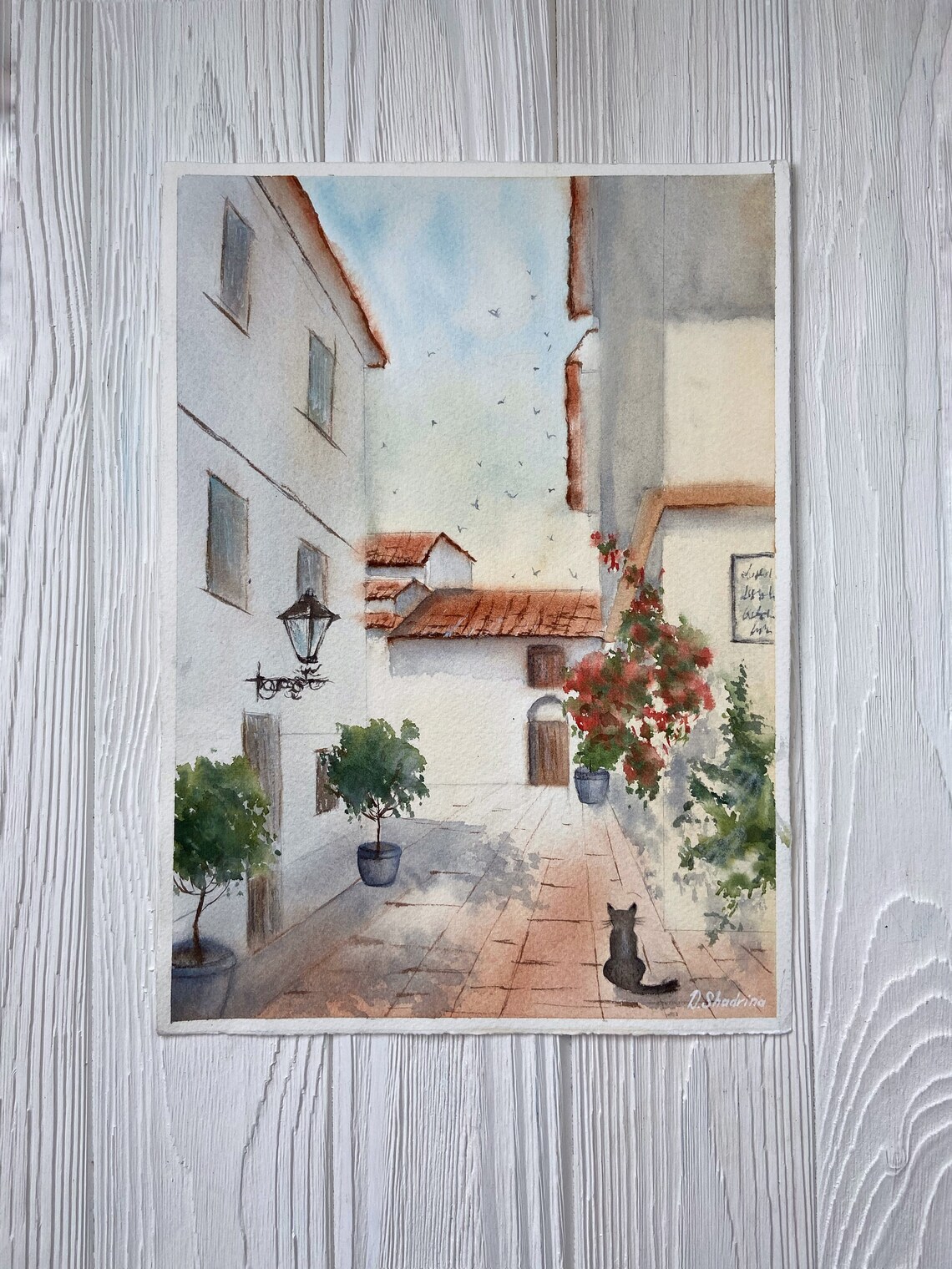 Original watercolor cityscape Spanish artworkStreet Etsy