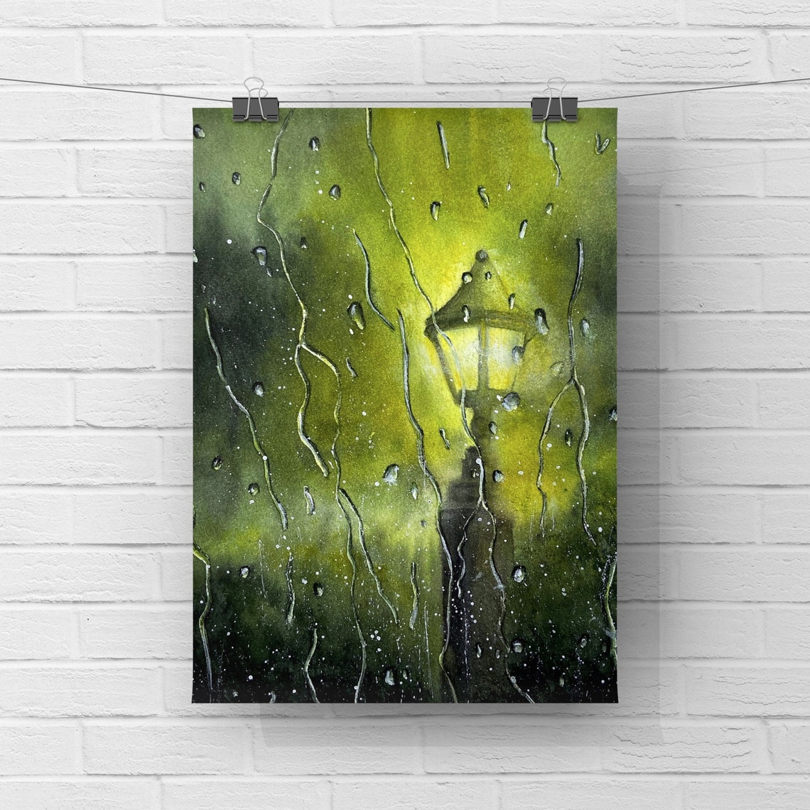 Raindrops Watercolor Print Rainy Day Look Through Window Art | Etsy