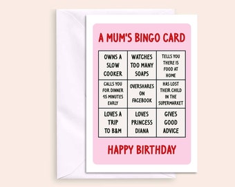 Funny Birthday Card For Mum, Mum's Bingo Birthday Card, Funny Birthday Card, Mum Funny Card, Birthday Day Gift Mum, Funny Bingo Card