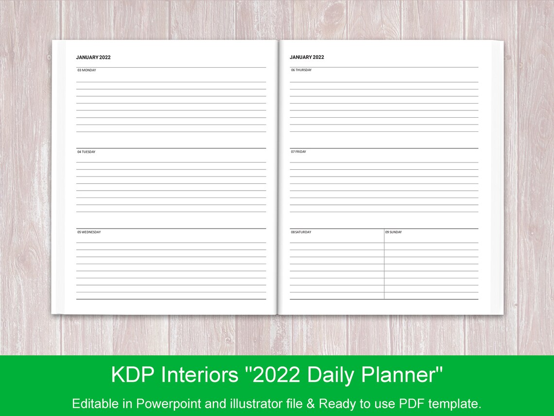 KDP Interiors Templates 2022 Daily Planner 8.5x11 Inches Etsy Canada