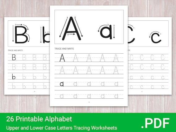 26 printable alphabet upper and lower case letters tracing etsy