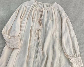 Extérieur en lin 2024, manteau en lin, robe en lin, avec décoration en dentelle, manches longues, style victorien, robe surdimensionnée, robe longue