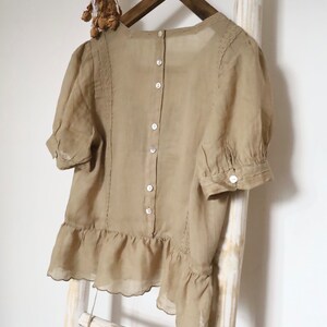 Winter Retro Thick Print 100 Ramie Blouse