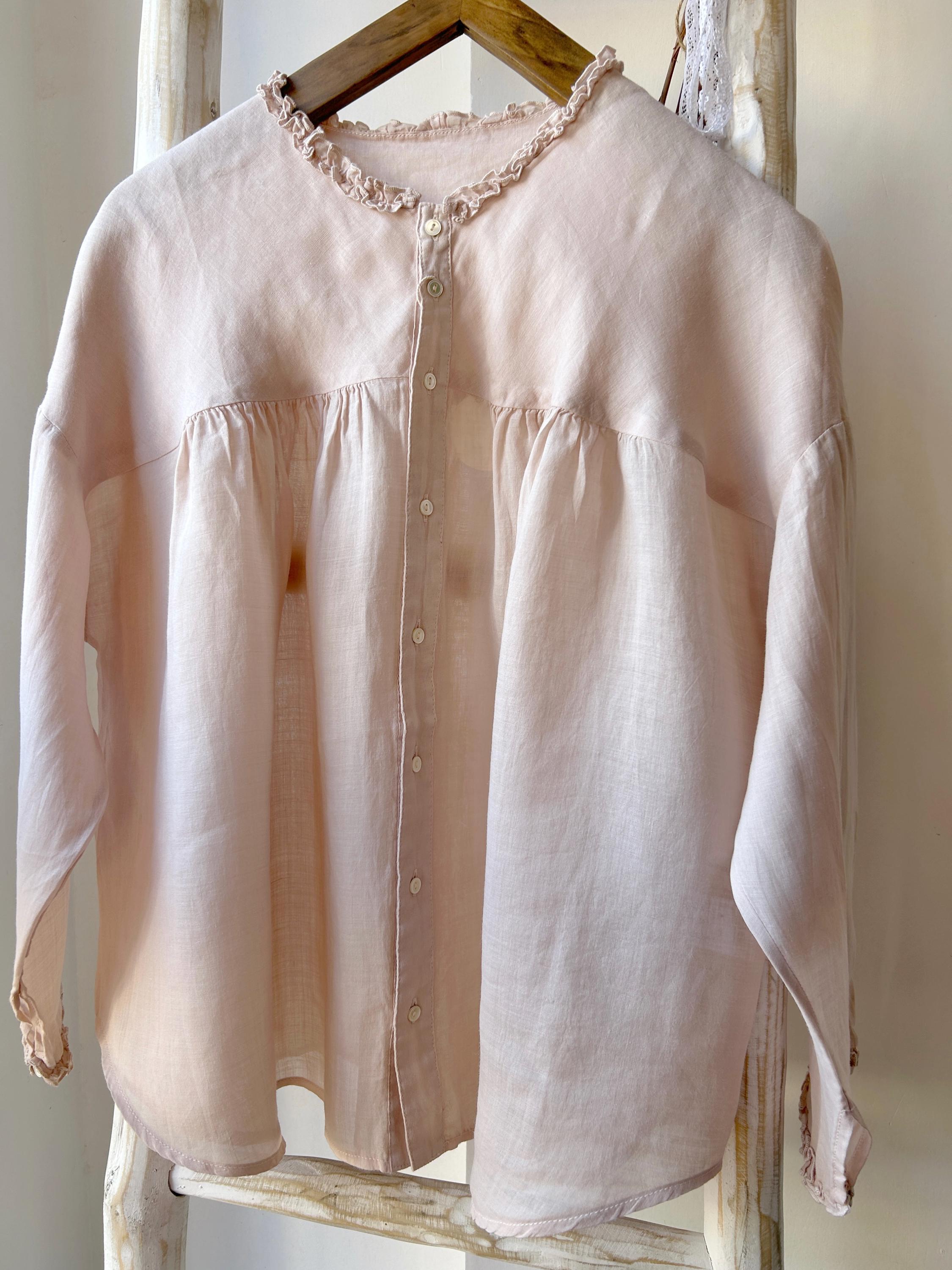 2025 Ramie blouse with ruffled collar and cuffs, white, pink, light purple blouse, spring blouse, women tops, ramie top, ramie shirt