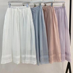 skirt with pocket, linen skirt, midi skirt, ramie skirt,Pleated Elastic Waist, bow tie front skirt, lace skirt, lace decoration