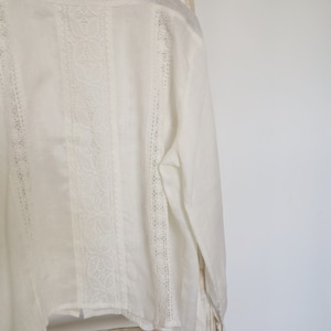 linen blouse, lace blouse, long sleeves, white blouse, with embroidery, women top, oversized blouse, summer shirt, lady blouse zdjęcie 6