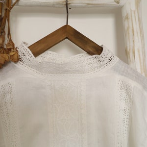 linen blouse, lace blouse, long sleeves, white blouse, with embroidery, women top, oversized blouse, summer shirt, lady blouse zdjęcie 8