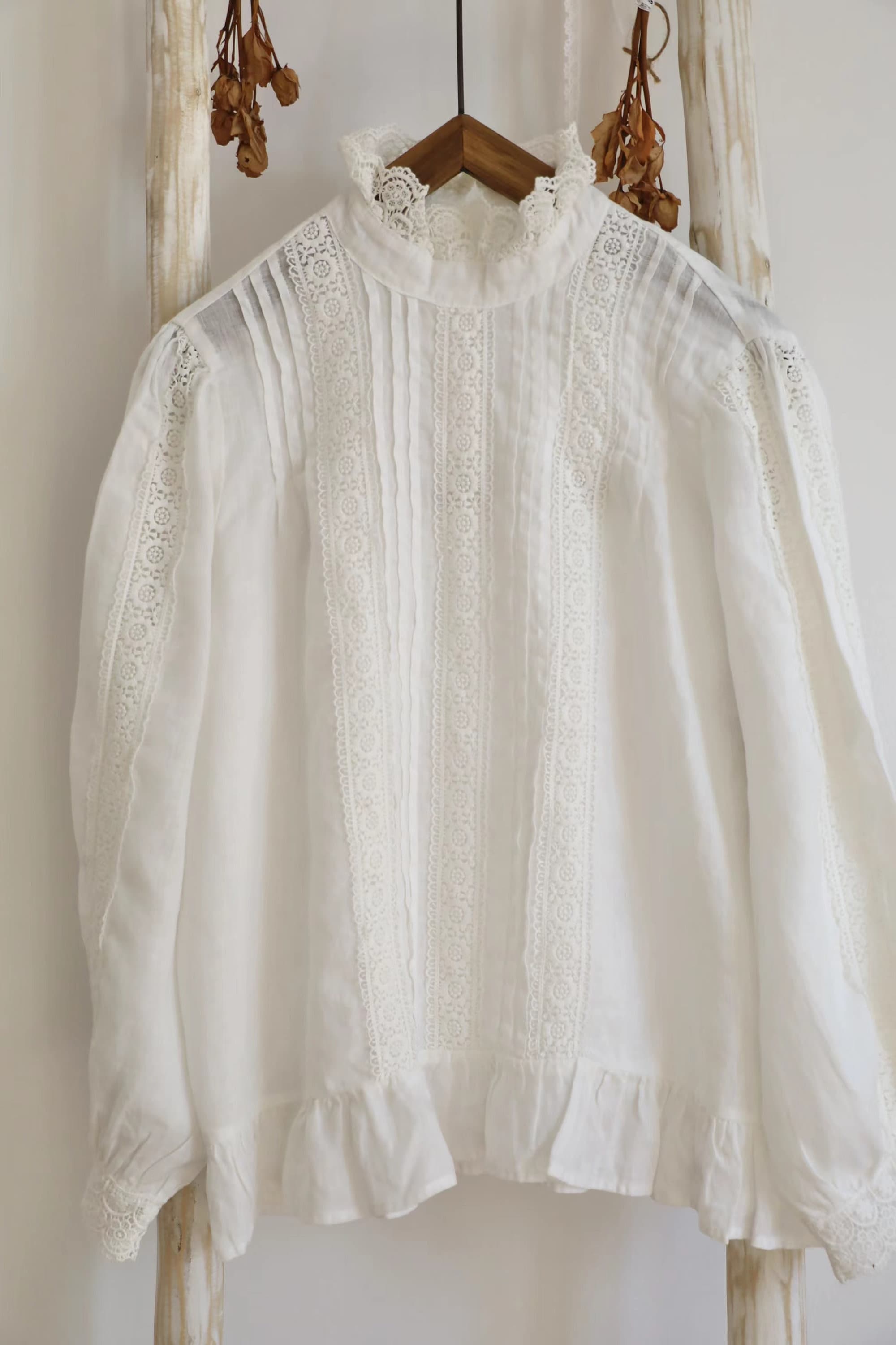Linen Blend Button-Front Blouse with Embroidery main image 1