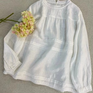 2024 linen blouse with lace, big size blouse, loose blouse, linen shirt, pleated blouse, long sleeves, spring blouse, casual wearing zdjęcie 9