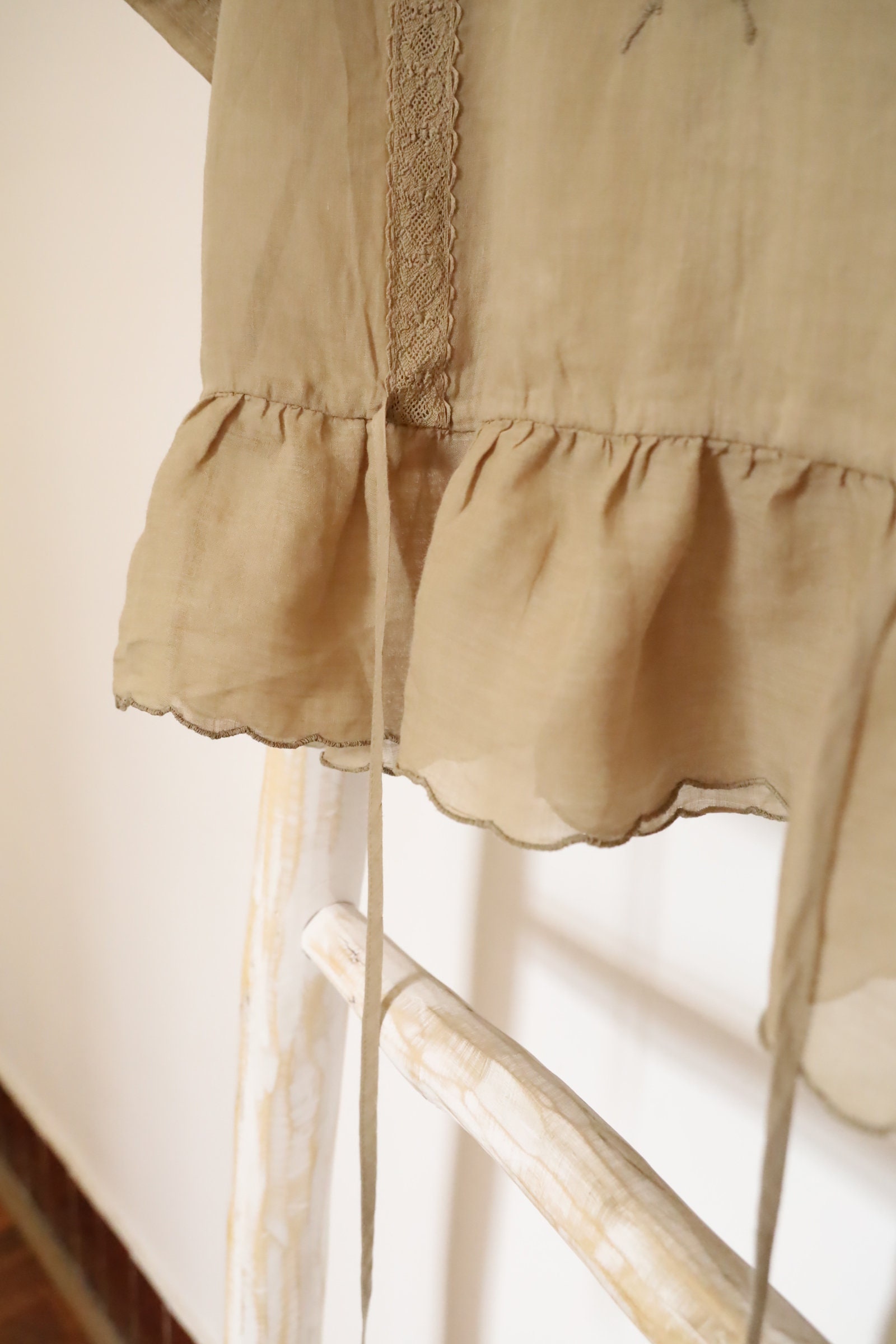 Vintage French Beige Script Print Mesh Top (S/M) main image 0