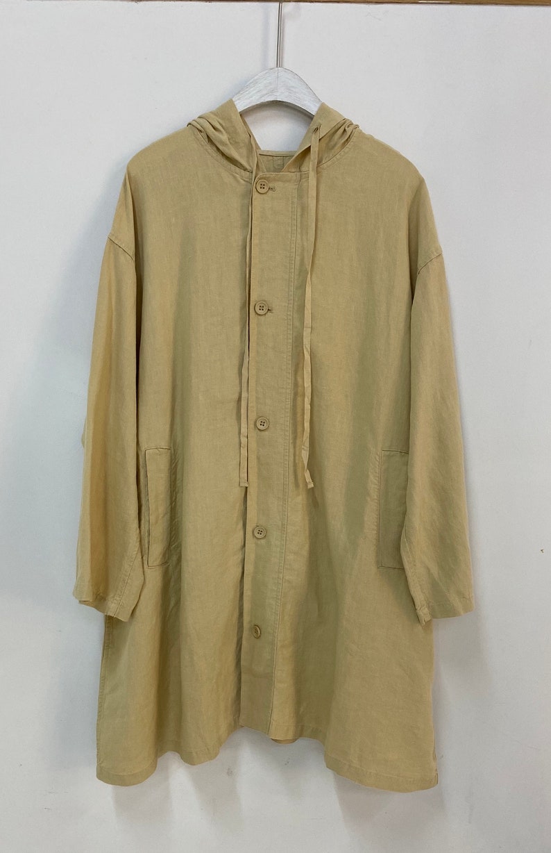 linen jacket with hood and pocket, oversized jacket for women, coat, spring jacket, casual, loose outer wearing yellow