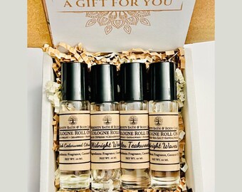 Men’s 4 Piece Cologne Roll On Gift Set – Birthday Gift, Christmas Gift, Employee Appreciation, Thank You Gift for Him, Small Gift for Him,
