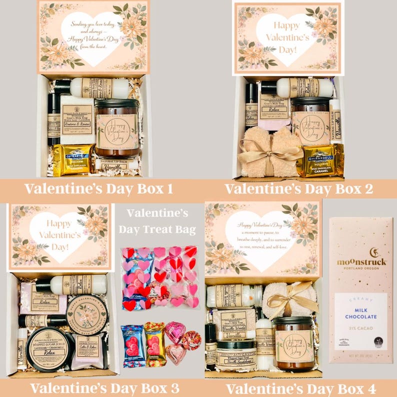 Valentine’s Day self care gift box for her with candle soap and bath salts
