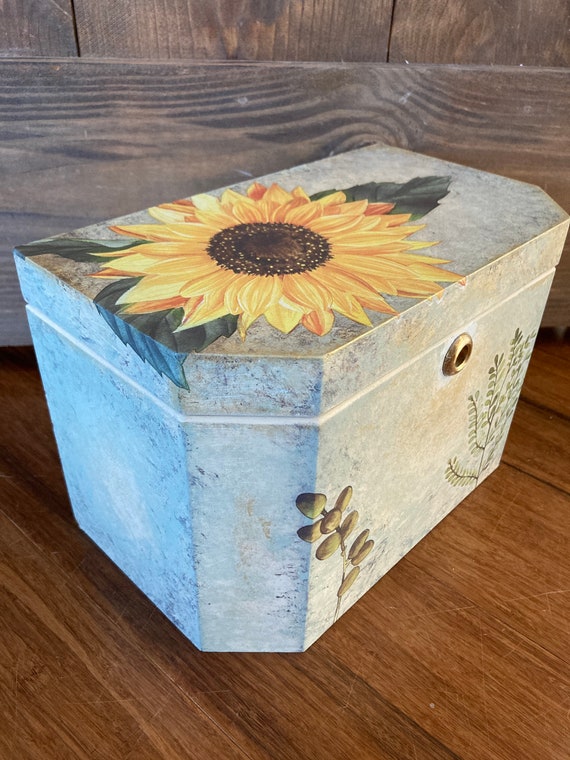 Vintage Hand Painted Sunflower Jewelry Box, Keeps… - image 2