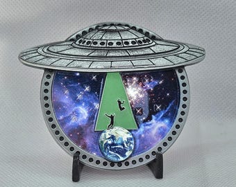 UFO - Alien 3D Metal Alloy with UV Printing and Glow in Dark Enamel Filled Badge