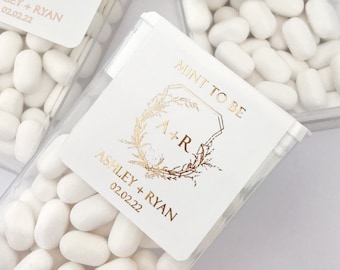 Gold Foiled Coat of Arms Mint to Be Wedding Favor Sticker. Custom Candy Label. Shower Gift with Silver / Rose Gold Text. MINTS NOT INCLUDED!