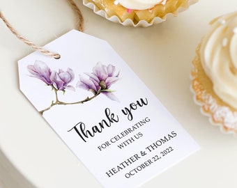 Magnolia Wedding Favor Tag, Watercolor Floral Thank You Tag, Botanical Gift Label, Bridal or Baby Shower, Birthday Personalized Party Tag.