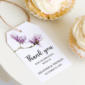 Magnolia Wedding Favor Tag, Watercolor Floral Thank You Tag, Botanical Gift Label, Bridal or Baby Shower, Birthday Personalized Party Tag.