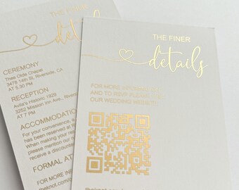 Gold Foiled Customized Wedding Details Card, Guest Information Insert, Accommodations, Reception, Ceremony, Directions, Attire, Gifts