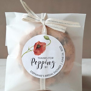 Adesivo personalizzato per matrimonio con papaveri, etichetta di ringraziamento o di benvenuto con papaveri floreali, etichetta circolare per addio al nubilato con fiori.