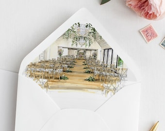 Custom Wedding Venue Envelope Liner. Romantic Invitation Envelope With Wedding Venue or Landscape Picture. Personalized Envelope Liner